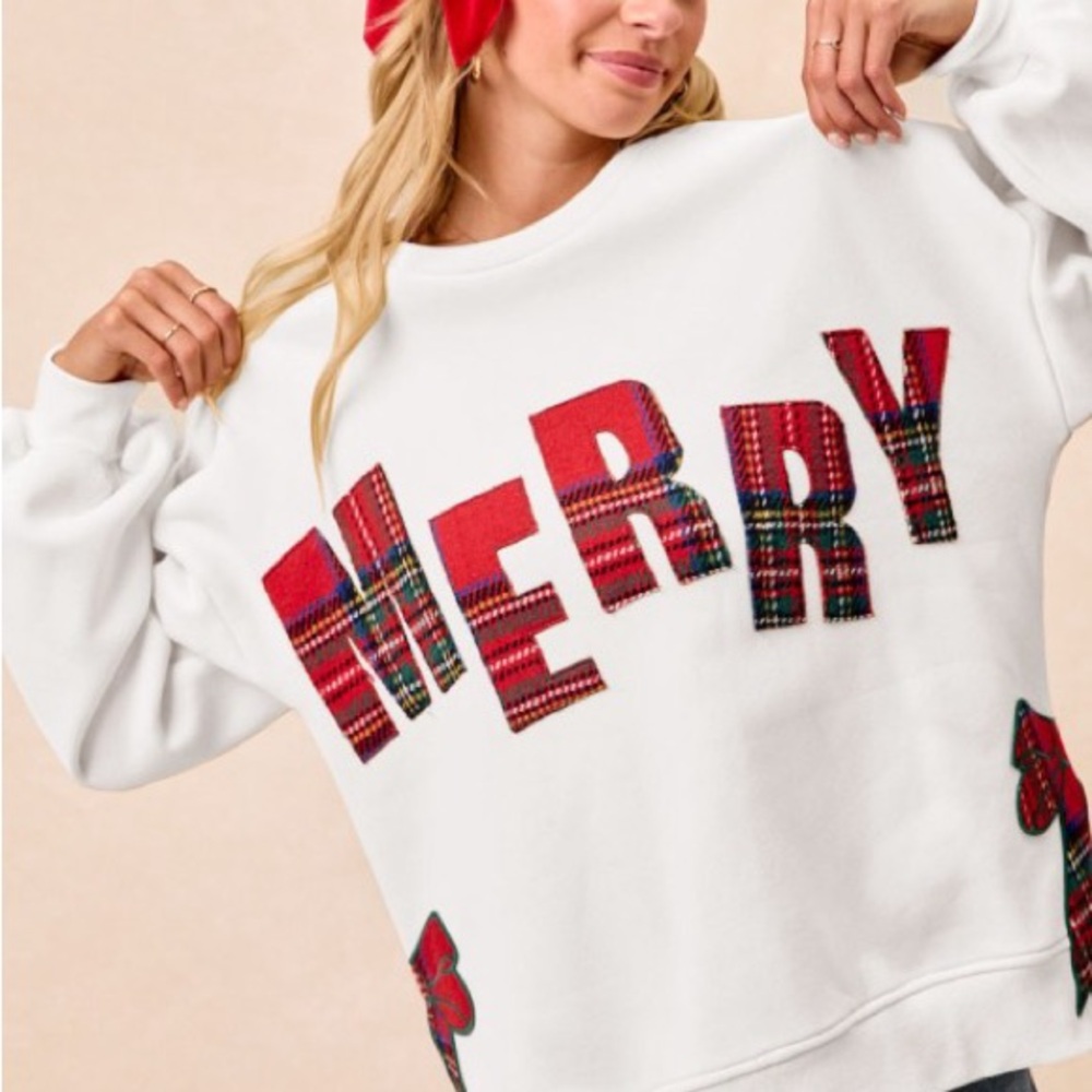 BiBi White Festive 'Merry' Sweater with side Bow